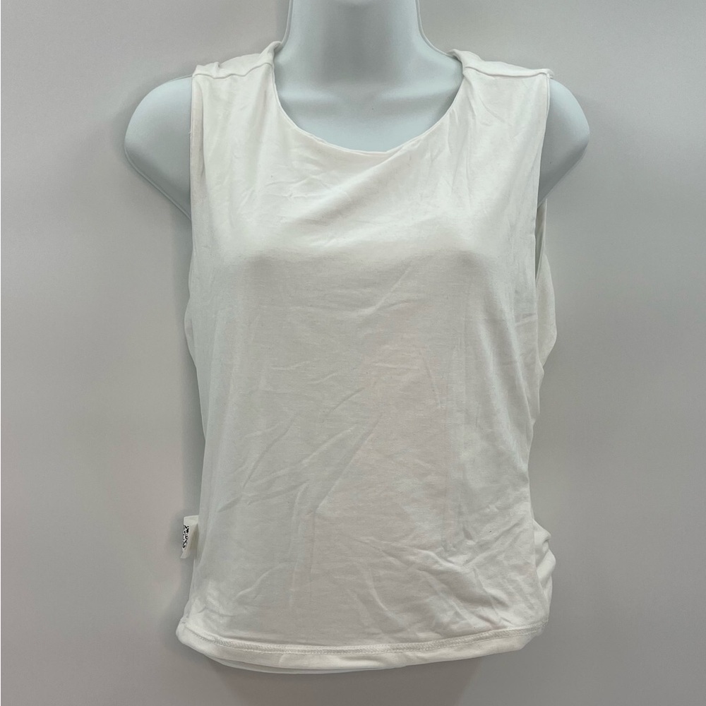 Women's White T-Shirt with Open Back & Side Ruching – Size XL